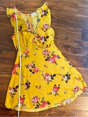 Altar'd State Golden Floral V-Neck Dress